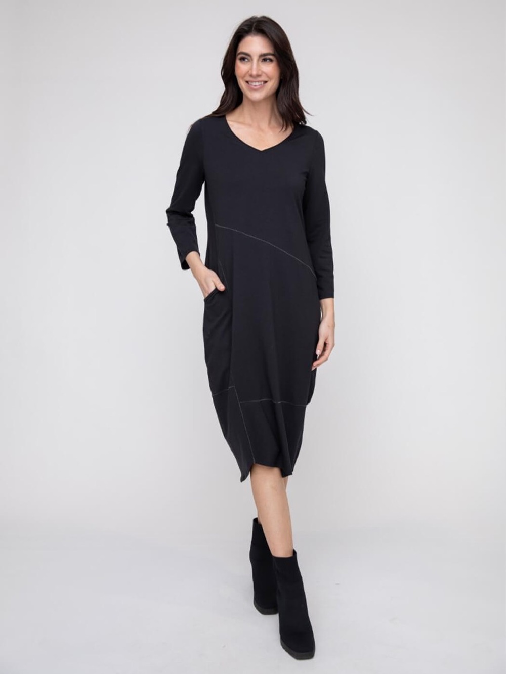 LIV BY OLIVIA | Pima Cotton Modal Black Seamed Dress